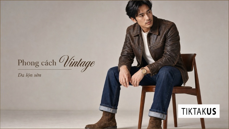 Lookbook phối đồng hồ dây da lộn cùng áo khoác da và quần denim