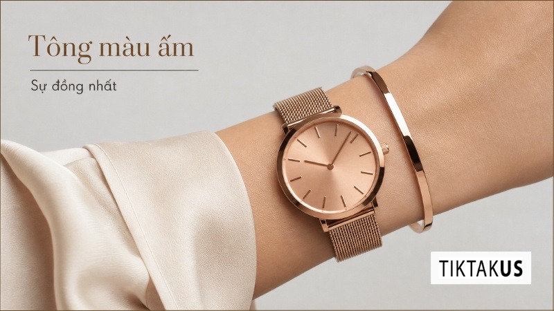 Cận cảnh cổ tay nữ giới đeo đồng hồ Tissot