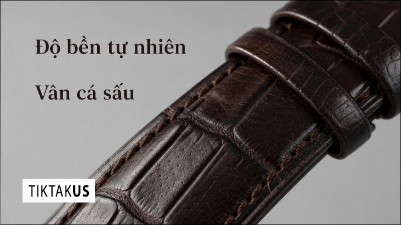 Ảnh macro cận cảnh bề mặt rãnh vân sâu tự nhiên và lỗ chân lông trên dây da cá sấu dưới ánh sáng
