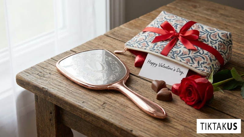 Gương cầm tay hoặc túi đựng mỹ phẩm