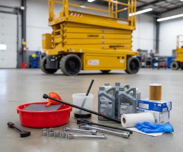 Chuẩn bị các dụng cụ thể thay dầu nhớt máy cho xe nâng người