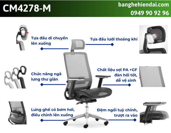 Ghế làm việc công thái học có tựa đầu CM4278-M
