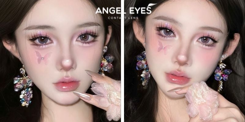 Make tone hồng nên đeo lens ít vân để có độ tự nhiên