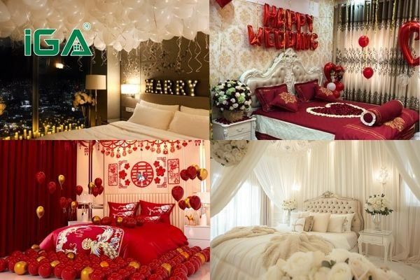 Trang trí giường cưới giúp phòng tân hôn lãng mạn hơn