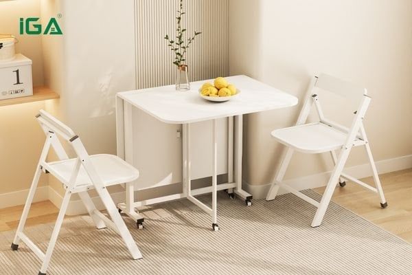 Bàn ăn GM194 – thiết kế gấp gọn, tích hợp bánh xe tiện lợi