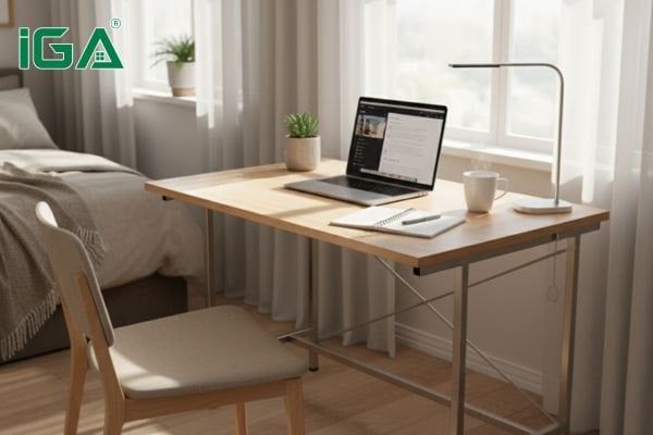 Bàn làm việc tại nhà nên nhỏ, gọn và đặt ở gần cửa sổ