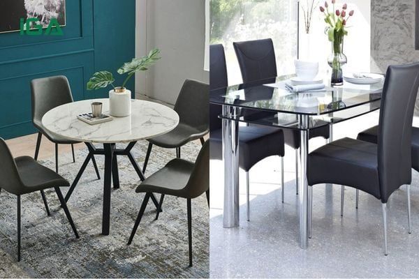 Bàn ăn có mặt đá/mặt kính mang lại cảm giác sáng, thoáng