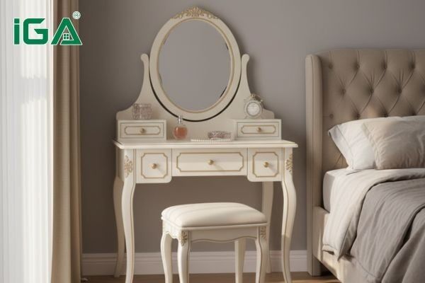 Bàn trang điểm tân cổ điển gương oval