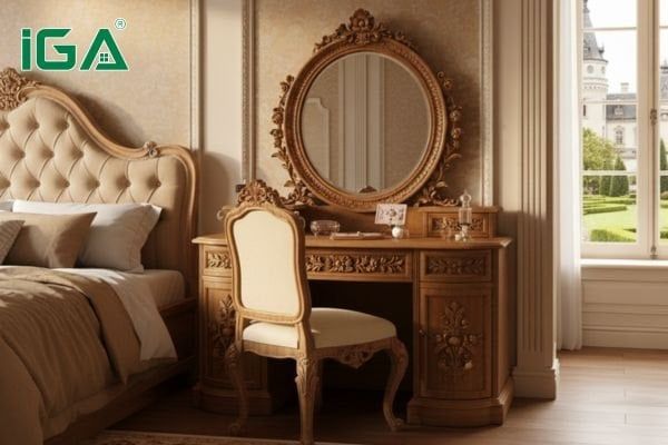 Bàn trang điểm tân cổ điển gương tròn