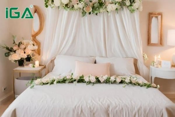Nên sử dụng màu sắc tươi sáng khi trang trí giường cưới