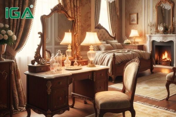 Bàn trang điểm tân cổ điển với thiết kế hoa văn tinh xảo