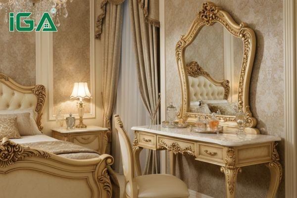 Bàn trang điểm tân cổ điển với gam màu sang trọng