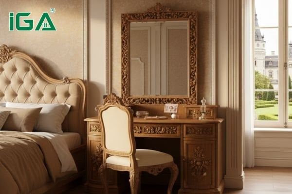 Bàn trang điểm tân cổ điển gương chữ nhật