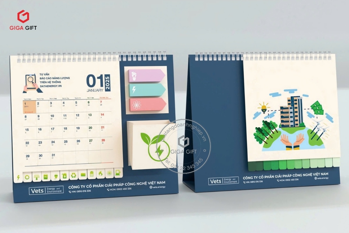 Mẫu lịch Tết thiết kế tối giản phù hợp cho các doanh nghiệp hoạt động trong lĩnh vực năng lượng - môi trường