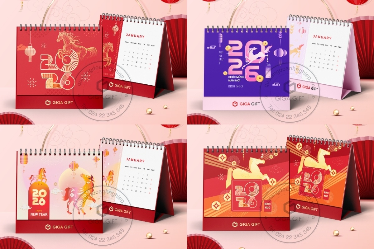 Những gam màu nóng sặc sỡ phối hợp hài hòa giúp lịch tết trở nên nổi bật