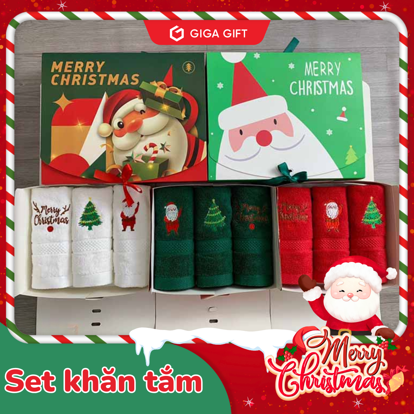 Set khăn tắm Giáng sinh nhiều màu tùy chọn