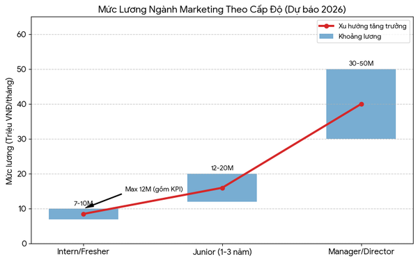 mức lương ngành Marketing qua các năm kinh nghiệm và vị trí