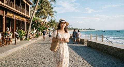 Một chiếc mũ cói phù hợp vừa giúp chống nắng vừa tạo điểm nhấn cho outfit.