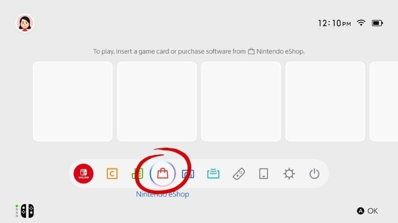 Chọn biểu tượng eShop trên màn hình Nintendo Switch