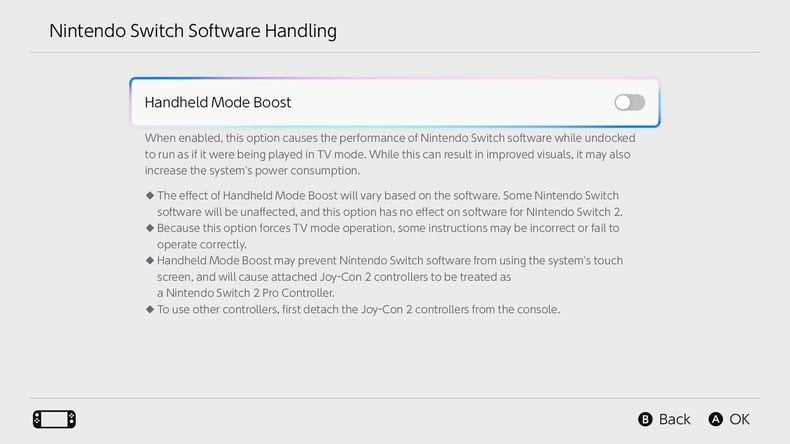 hướng dẫn mở Nintendo Switch 2 Handheld mode boost