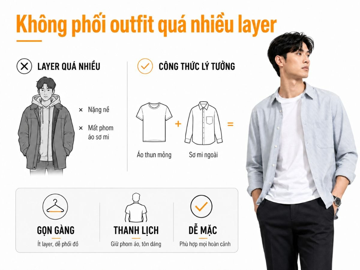 Layer vừa đủ giúp áo sơ mi giữ được phom dáng thanh thoát
