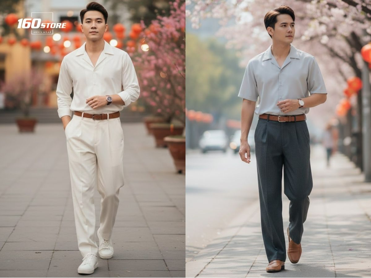 Outfit lãng tử đầu năm với áo sơ mi cuban và quần đồng bộ