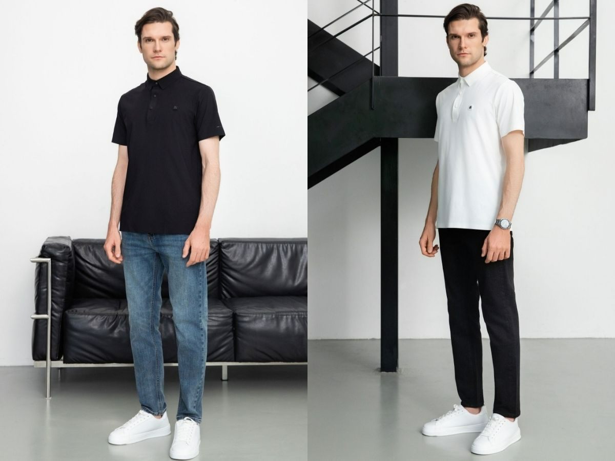 Áo polo phối quần jeans
