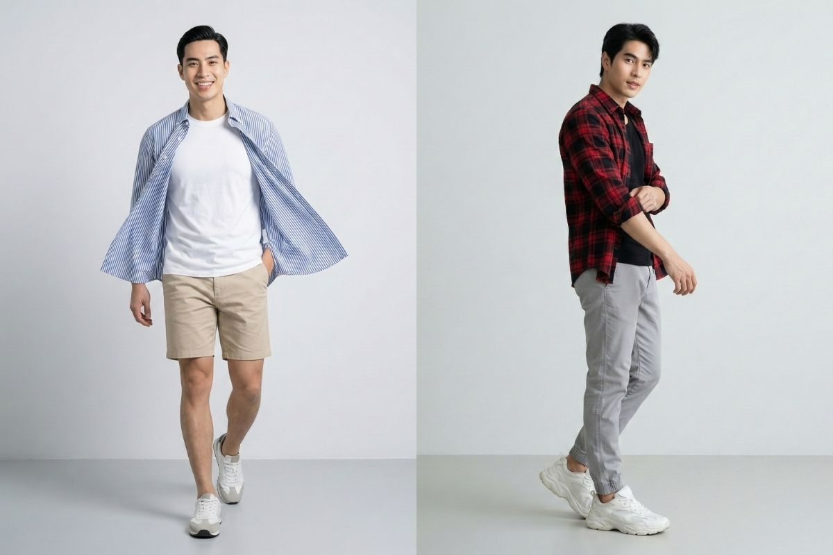 Áo thun trắng và áo sơ mi