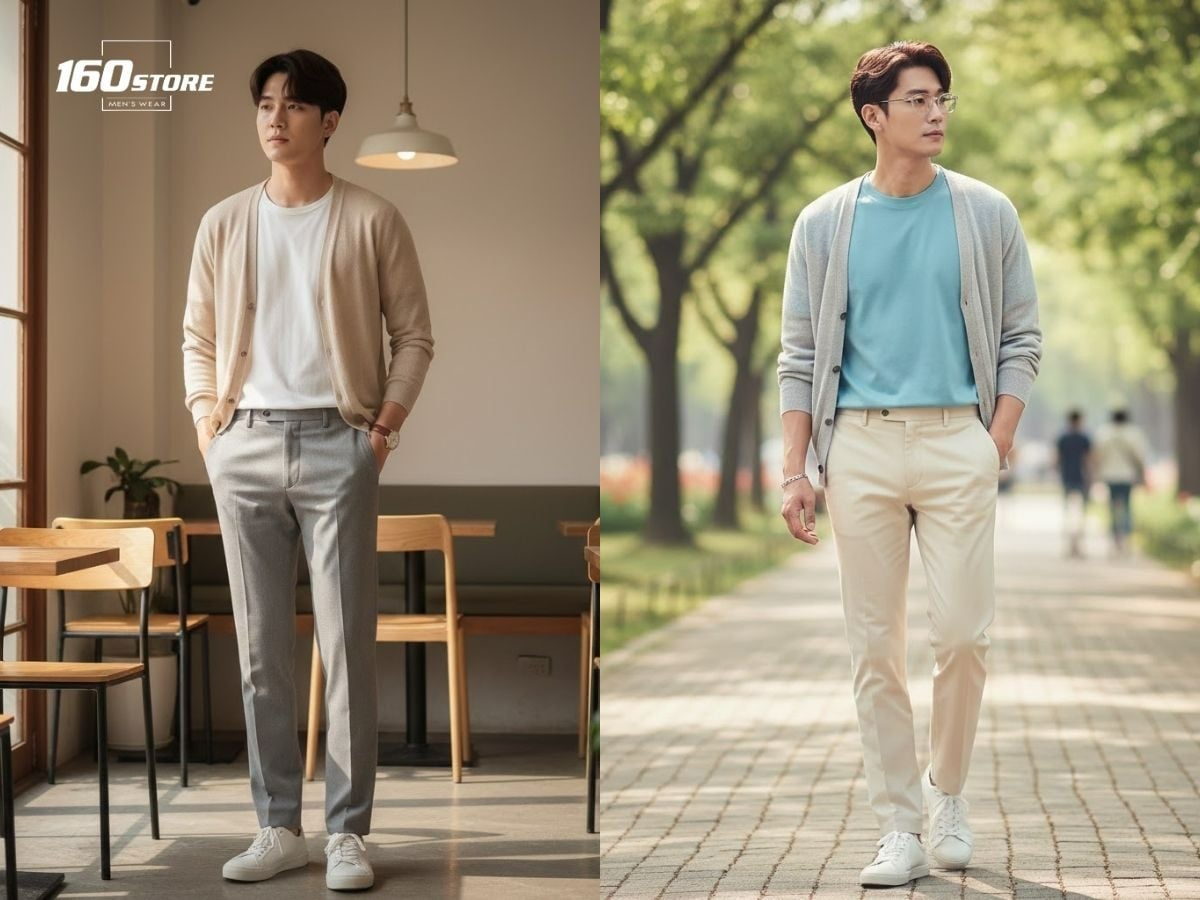 Phối áo thun và cardigan mỏng thanh lịch