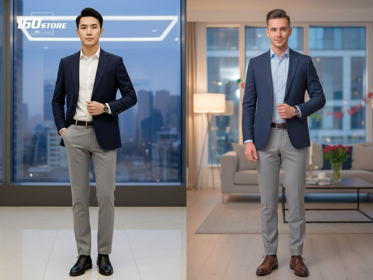 Phong cách semi-formal với blazer, sơ mi và quần tây thanh lịch