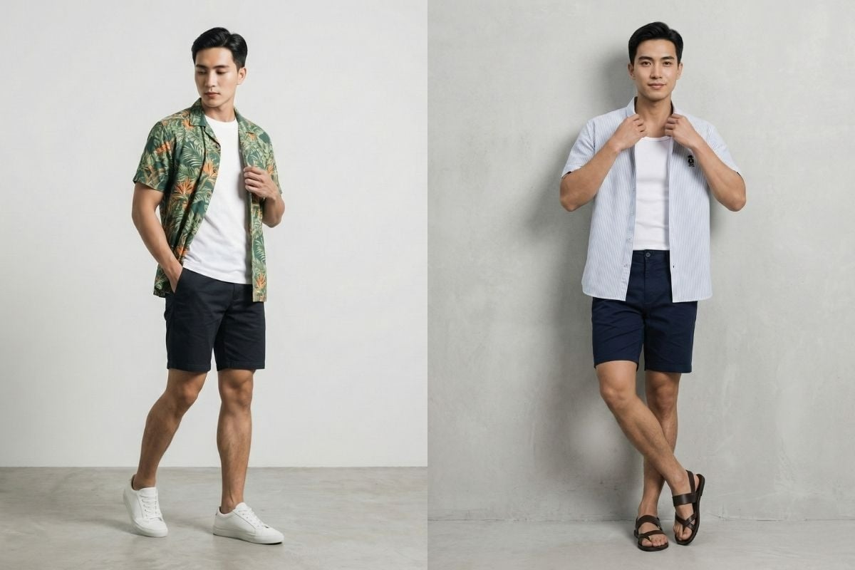 Phối áo thun trắng và sơ mi họa tiết đầy cá tính