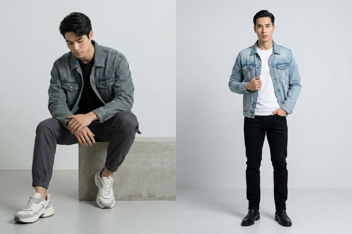 Layer áo thun và áo khoác denim