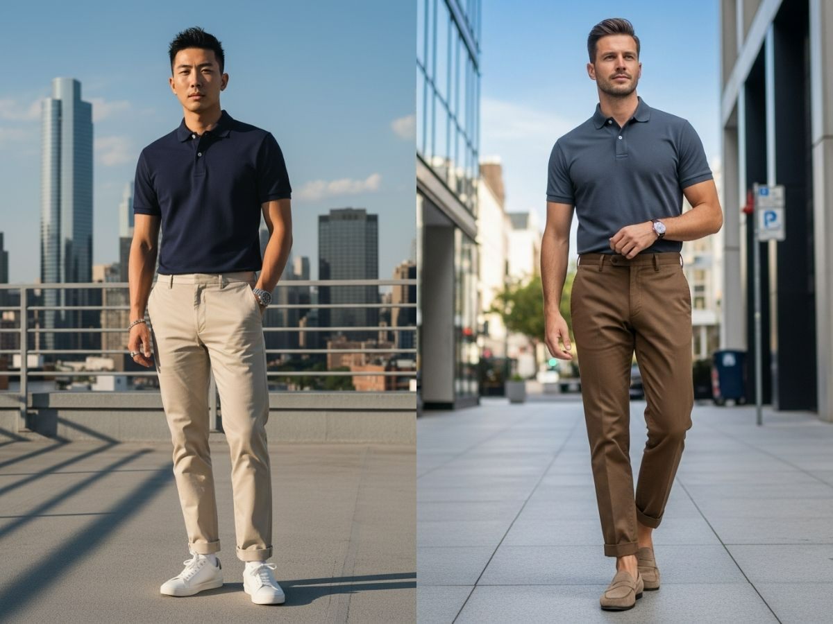 Phối áo polo và quần chinos