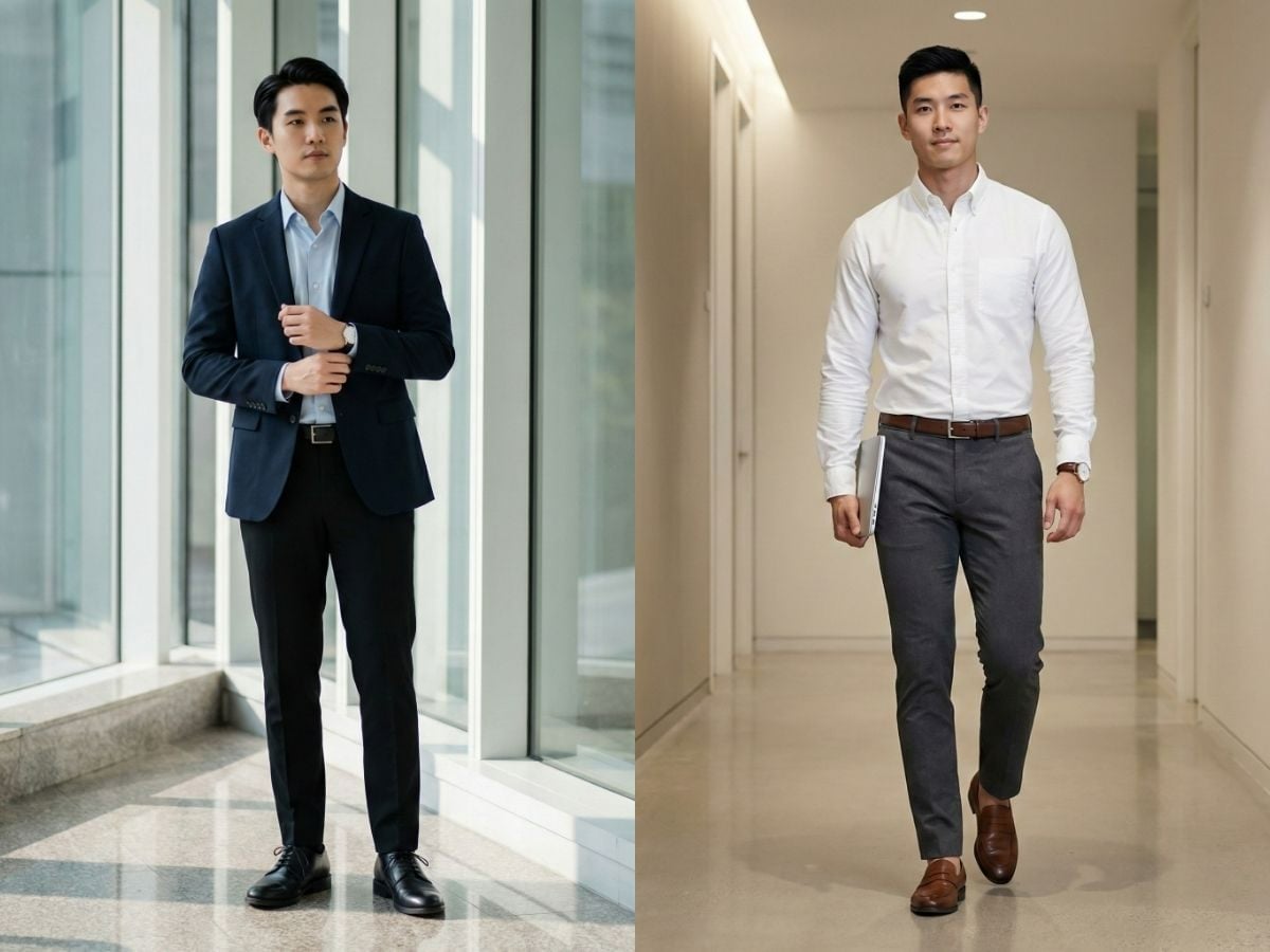 Đi làm đầu năm nên chọn áo sơ mi sáng màu và quần tây form vừa vặn