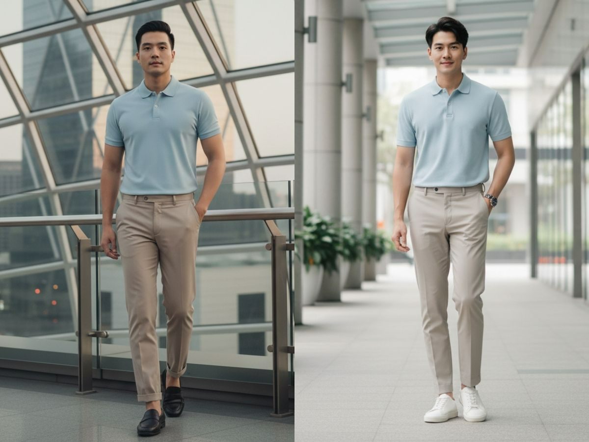 Set áo polo pastel quần tây