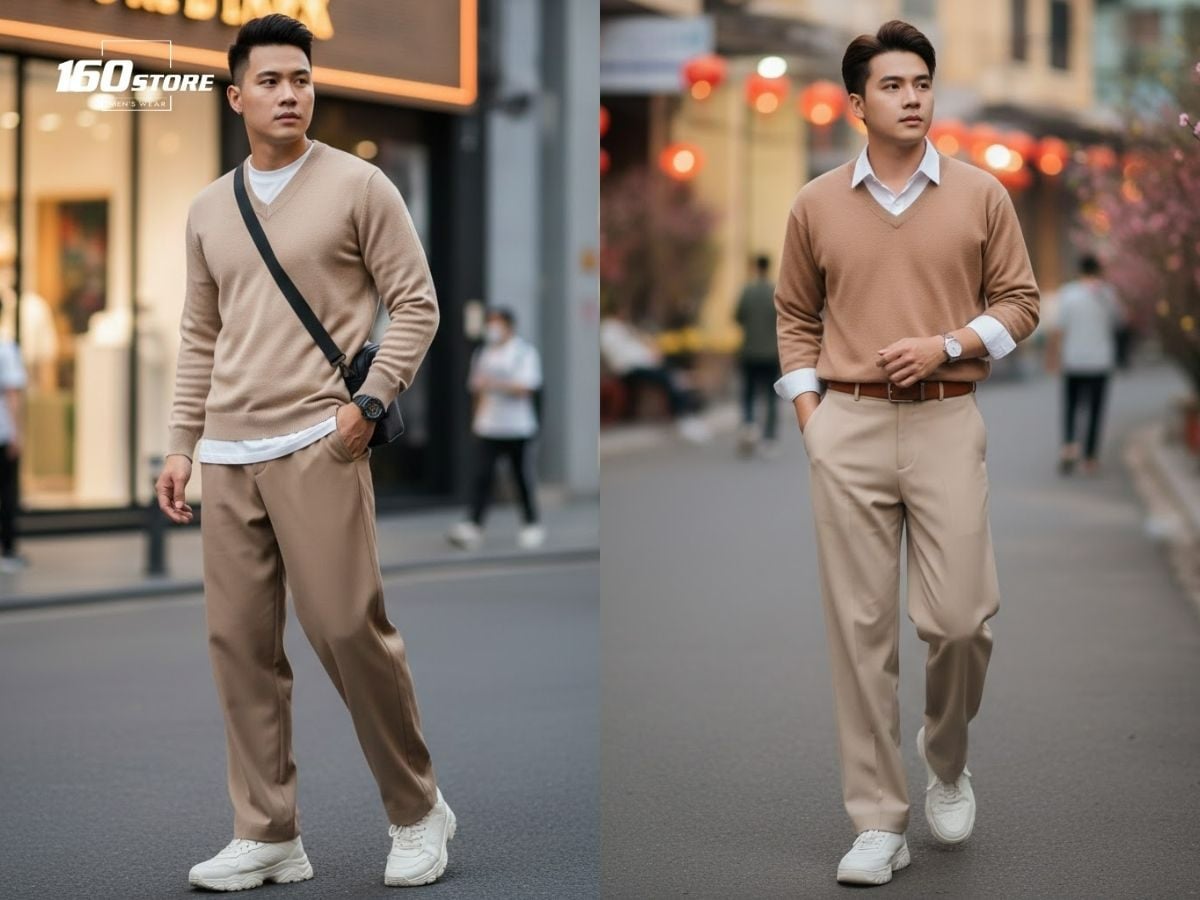 Áo len chữ V tạo điểm nhấn thú vị cho trang phục