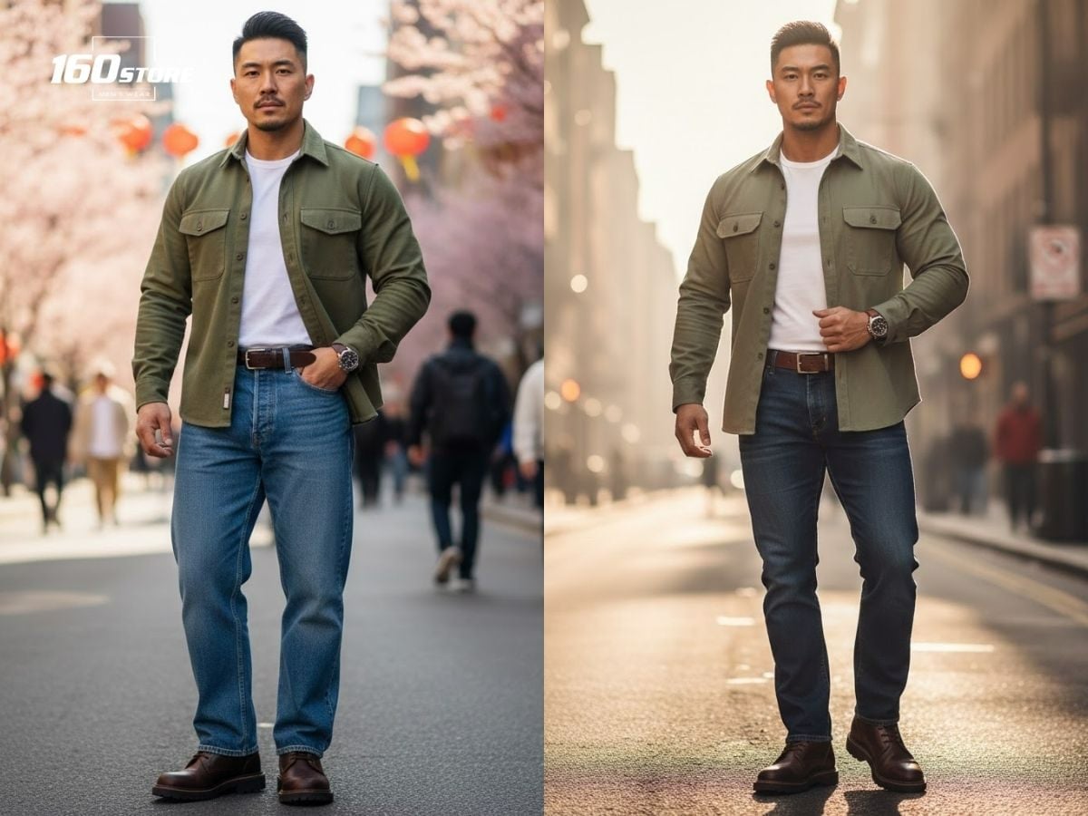 Phối áo thun và overshirt cho chàng trai năng động