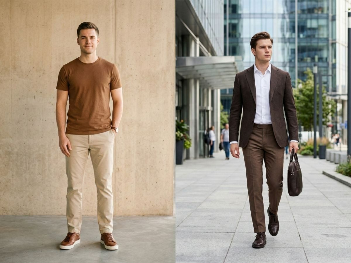 Phối đồ với nâu đất rất hợp với Canh Ngọ 1990