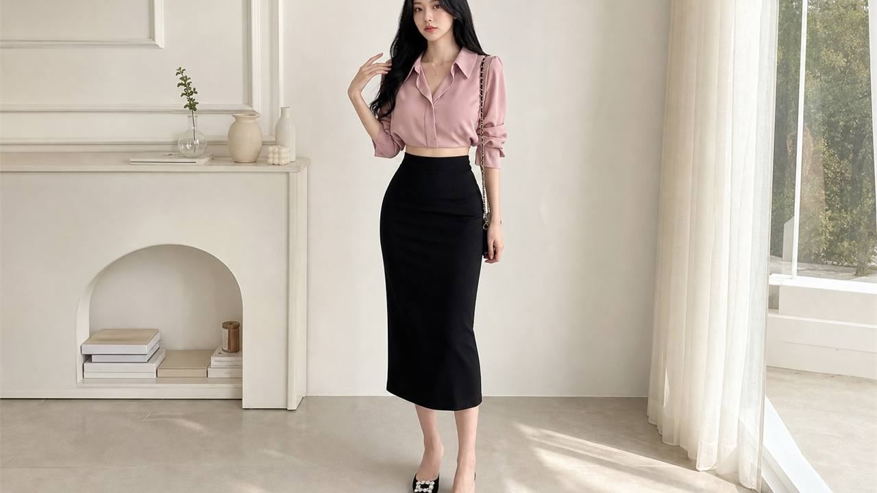 Phối váy bút chì với croptop hoặc áo ôm gọn hiện đại hơn