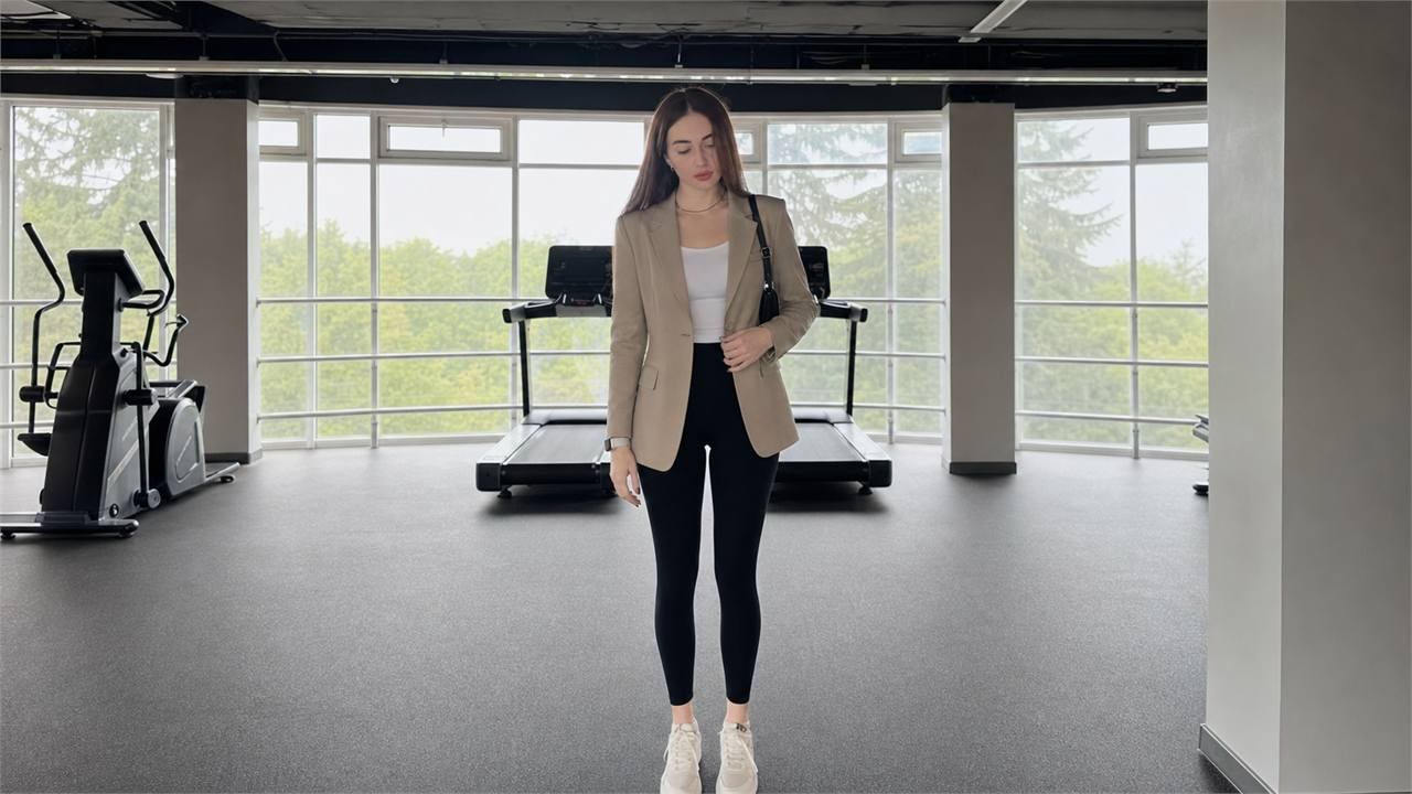 Quần legging phối với blazer và áo thun hoặc tank top
