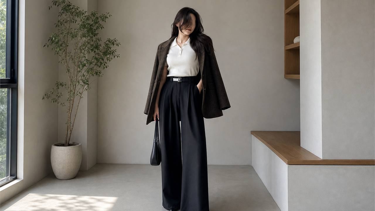 Phối quần tây ống rộng nữ với áo polo để outfit gọn và có gu hơn