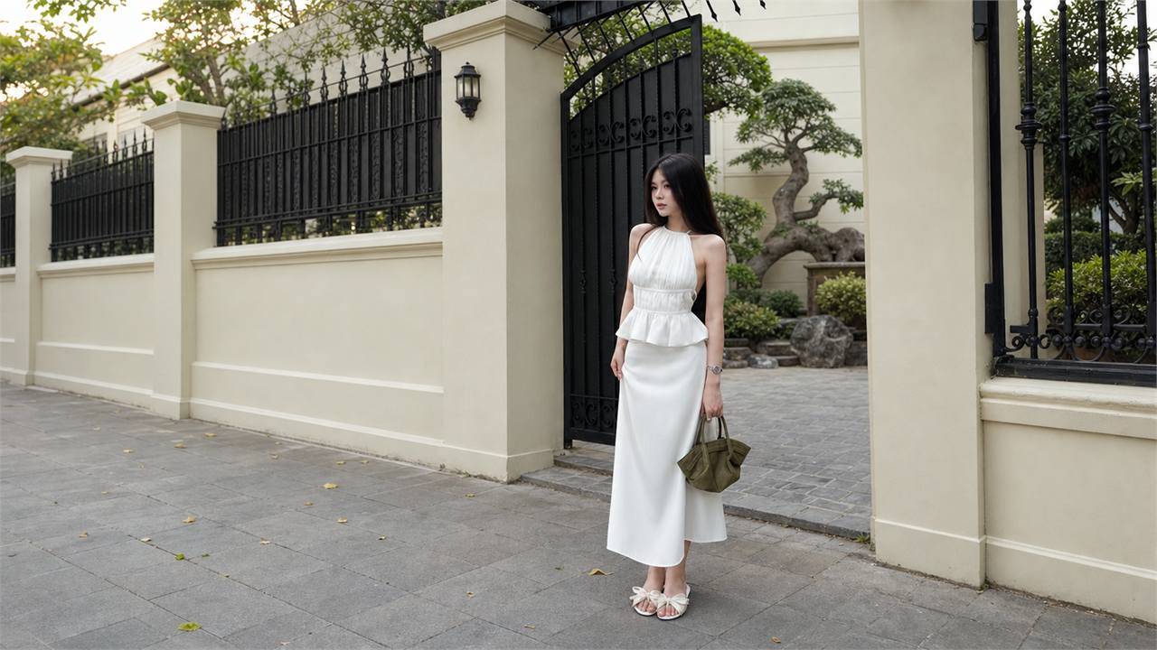 Váy midi satin hoặc lụa tạo cảm giác tinh tế