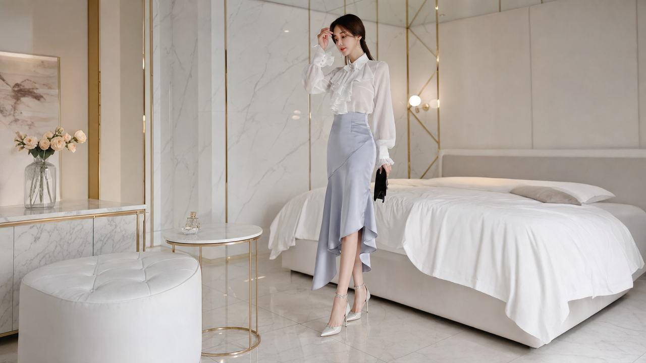 Chân váy maxi xẻ tà tạo cảm giác nhẹ và thanh hơn