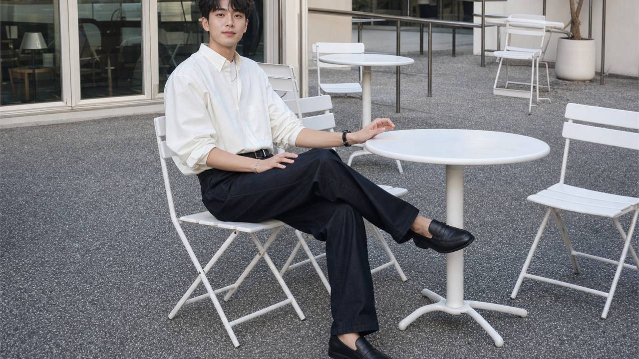 Outfit nam smart casual với sơ mi quần chinos và loafer