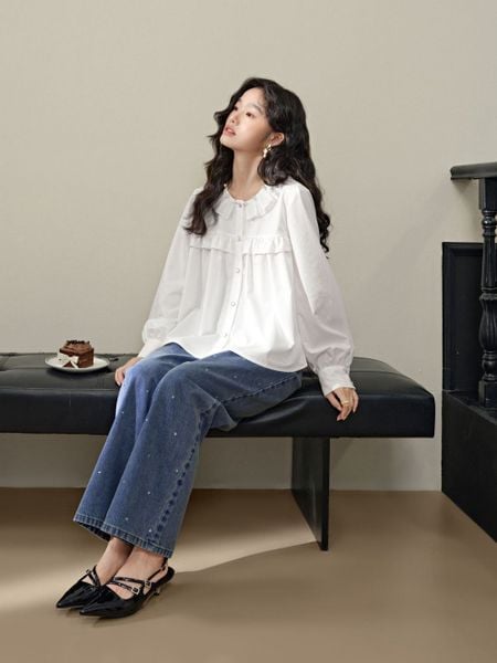 Áo blouse phối quần jeans