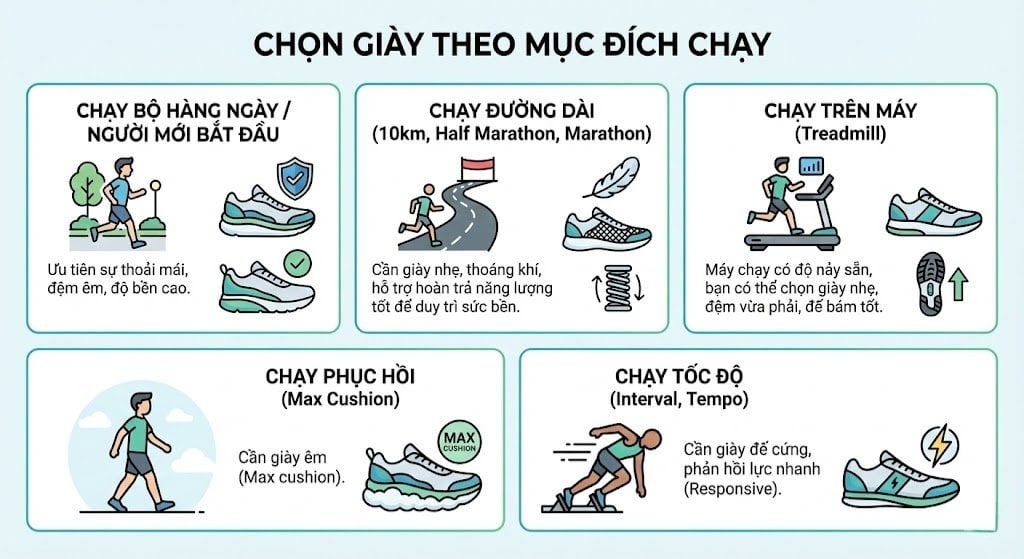 Chọn giày chạy bộ theo mặt đường và tần suất chạy