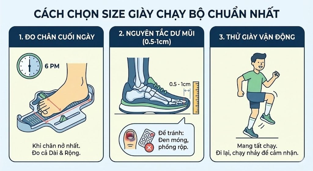 Kiểm tra cảm giác gót, thân giày và bước chạy trước khi mua