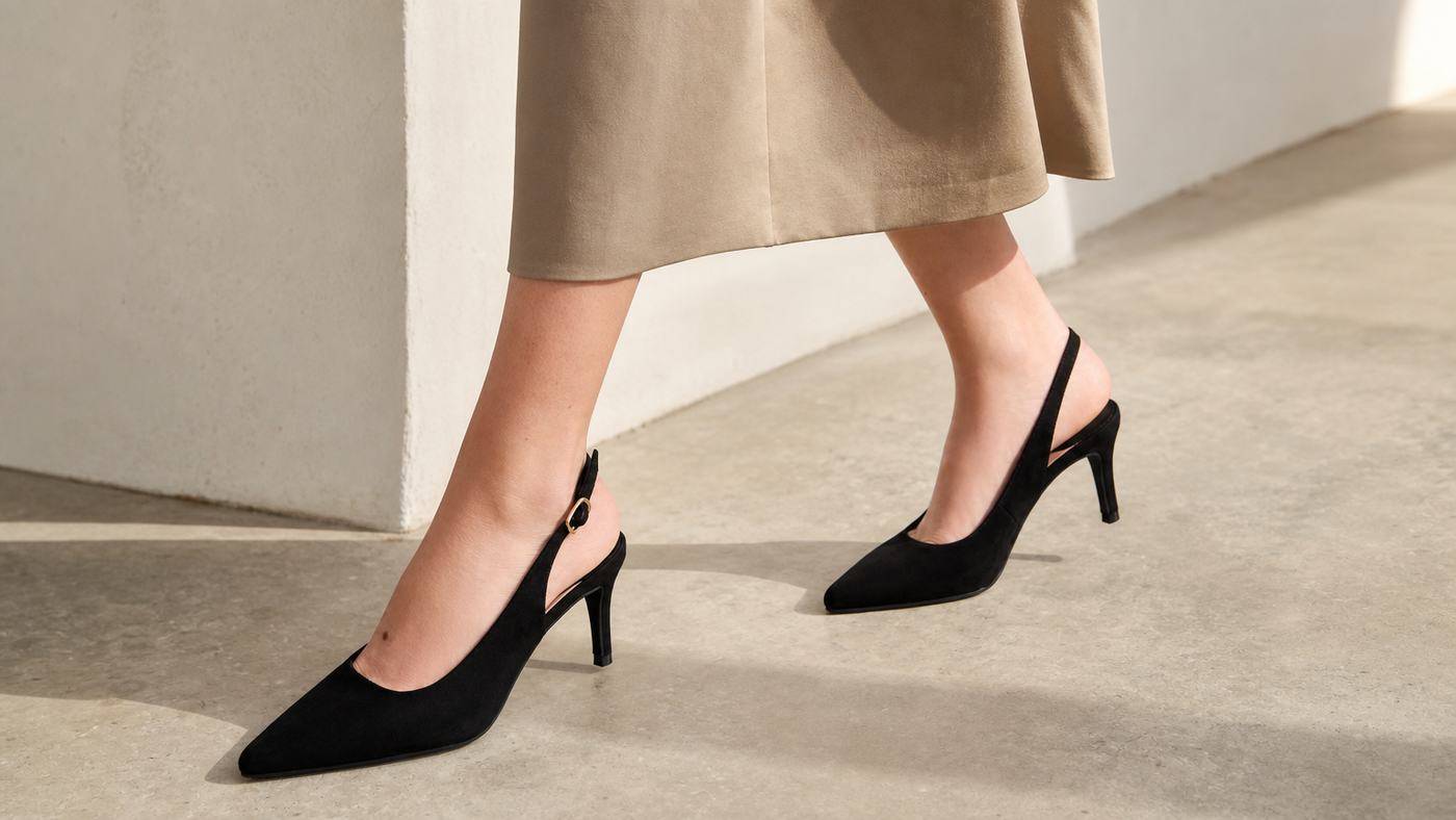 Chiều cao gót và độ mở gót ảnh hưởng trực tiếp đến cảm giác khi mang slingback