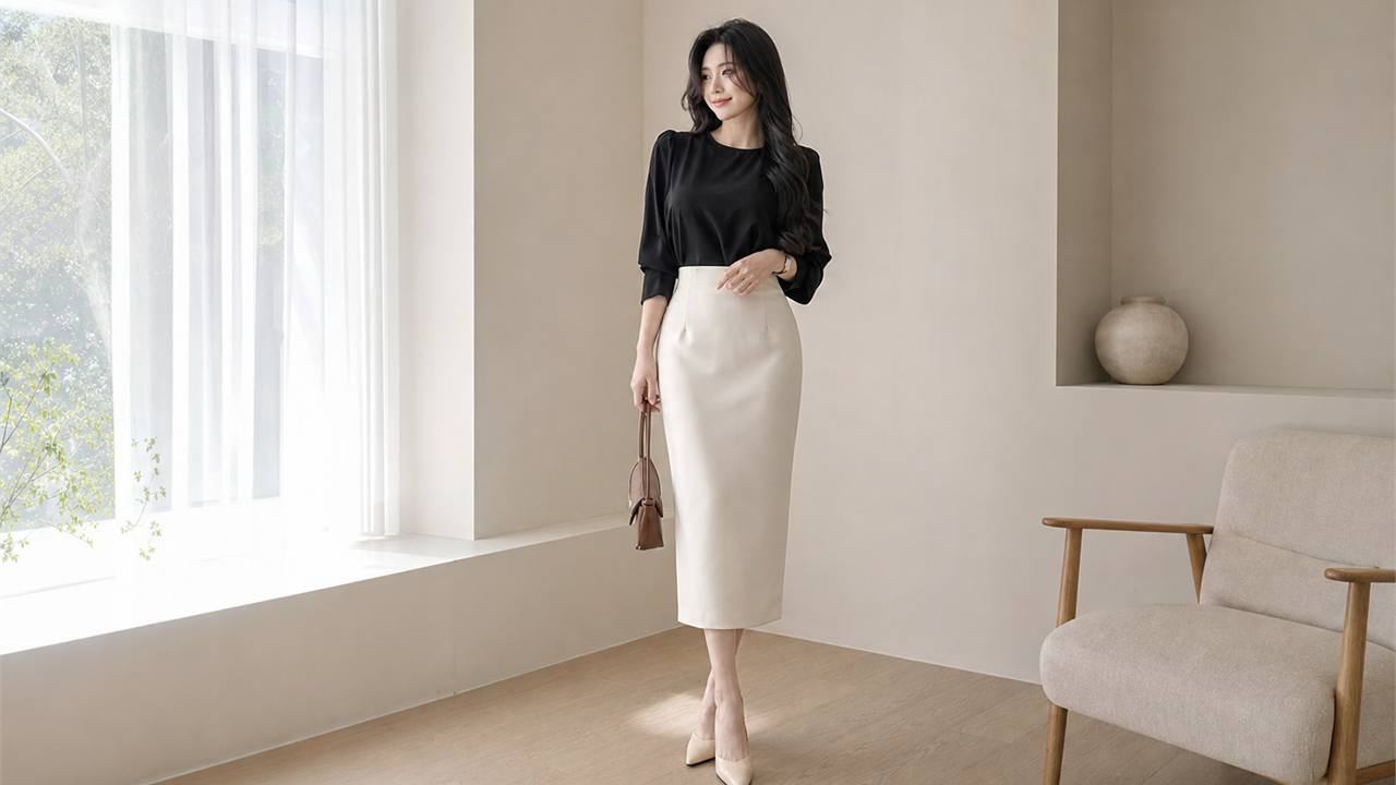 Phối váy bút chì với áo blouse nữ tính hơn
