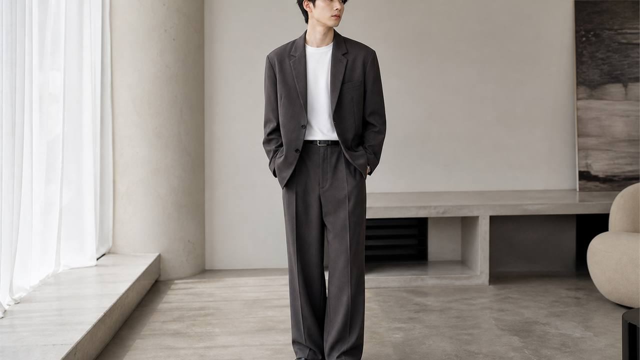 Outfit nam công sở với blazer áo thun trơn và quần tây